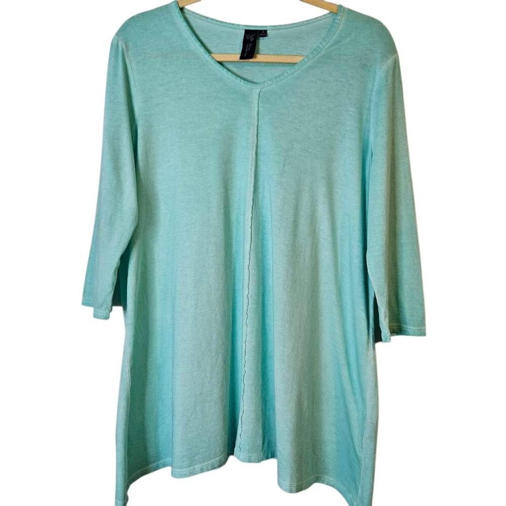 Focus Casual Life light teal v neck top, leisure, yoga. M. #1011
